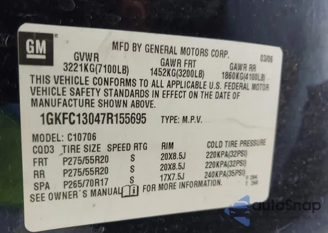 2007 GMC Yukon Slt z USA, uszkodzony, nr VIN 1GKFC13047R155695